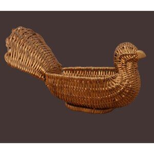 Vintage Avon Gold Colored Wicker Peacock Basket